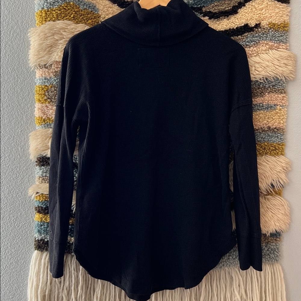 MAEVE Ainsley Waffle Knit Thermal Pullover Turtleneck Sweater Black Women's S - Picture 6 of 12